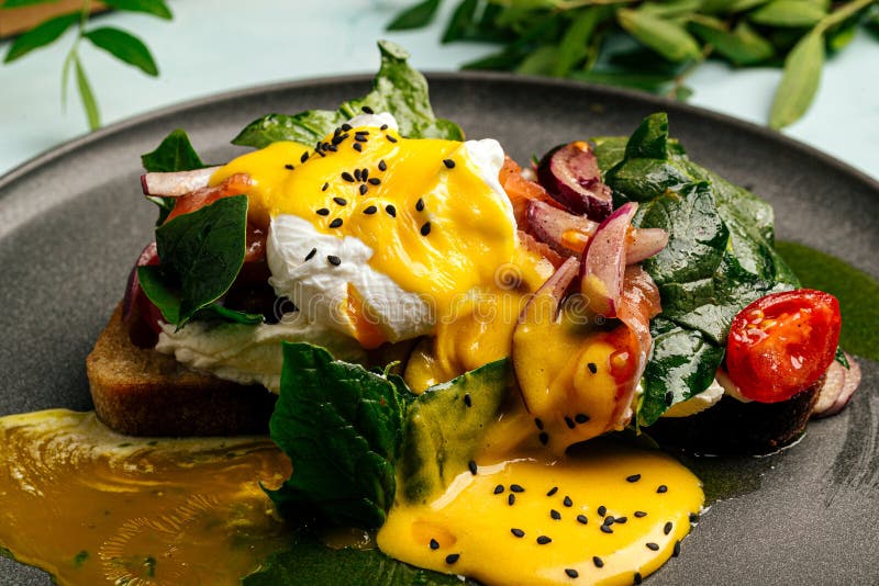 Sandwich with Poached Egg and Hollandaise Sauce Stock Photo Image of