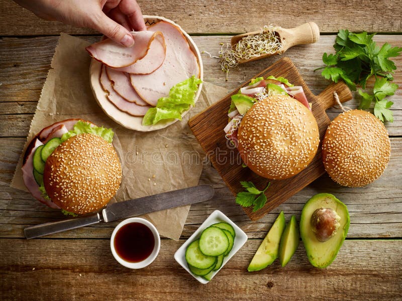 Breakfast Sandwich with Smoked Meat Stock Photo Image of portion