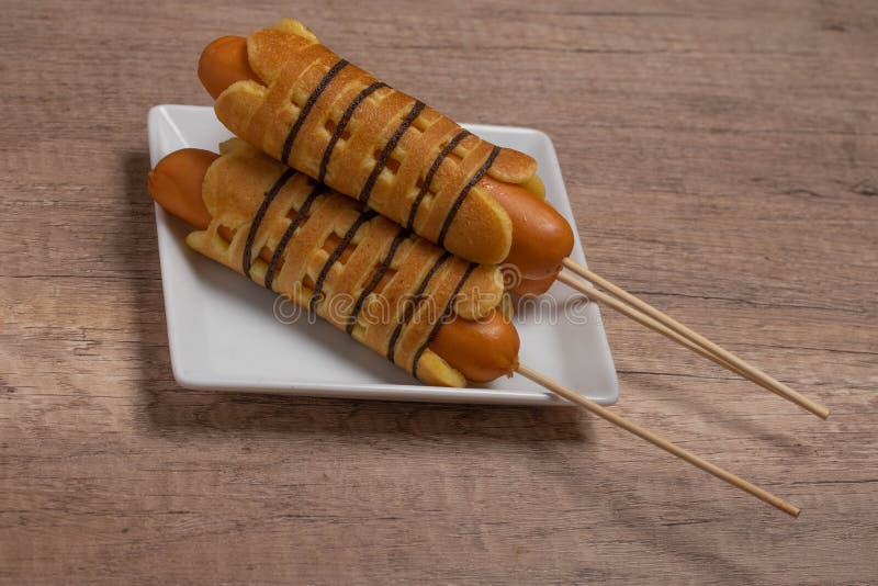 Breakfast Sausage Wrapped Pancakes in a Plate Stock Image Image of