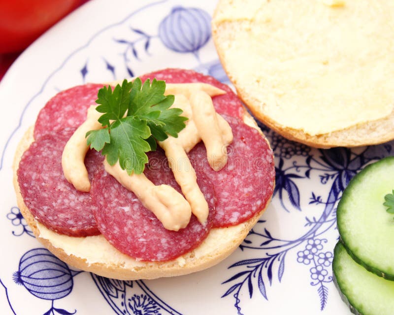 Breakfast stock image. Image of salami, corn, sausage 66908963