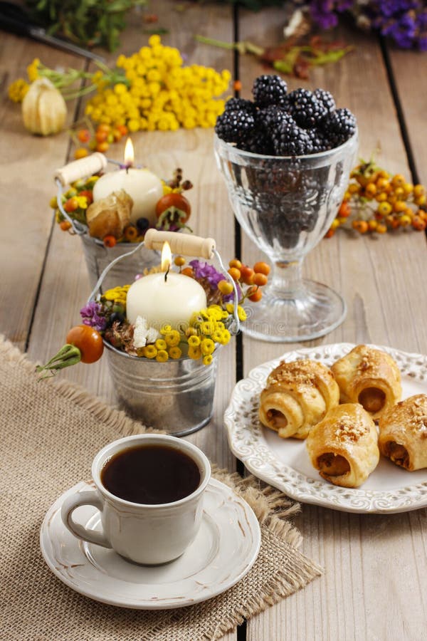 Breakfast Table: Cup of Coffee and Buns with Chocolate Stock Image ...