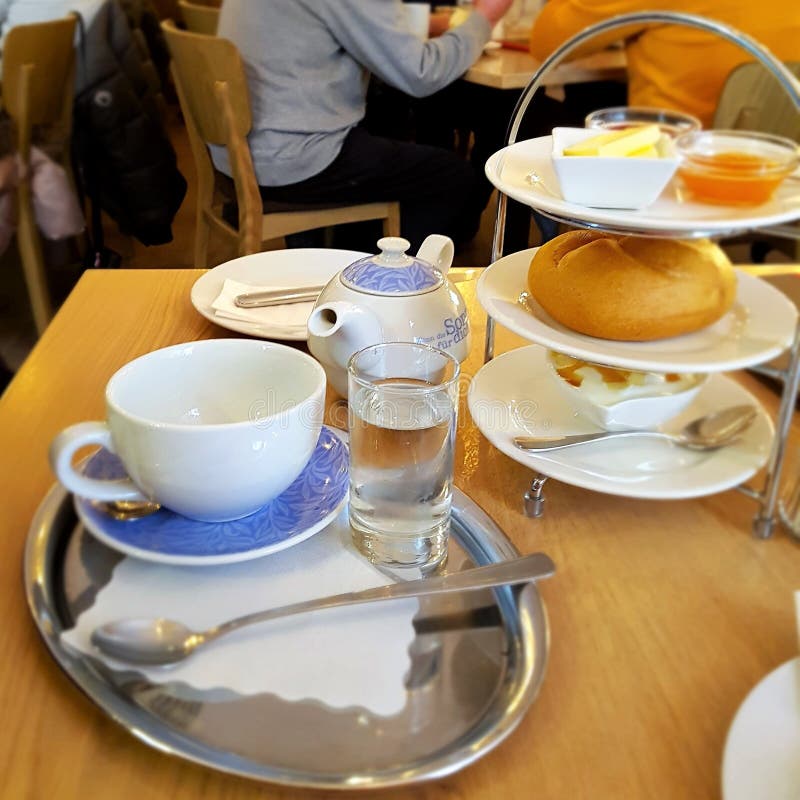 Breakfast with Tea and Cakes at the Cafe. Stock Image Image of