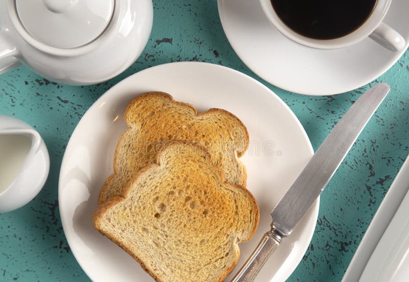 Breakfast of Toast and Hot Coffee on a Tray Stock Image Image of flat