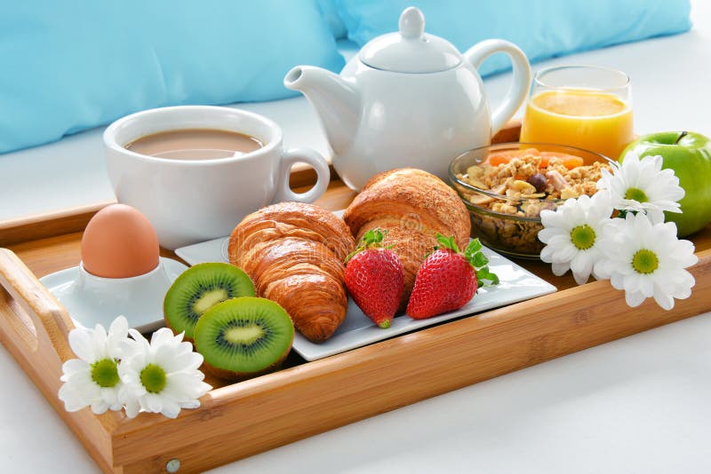 Breakfast Tray in Bed in Hotel Room Stock Photo Image of journey