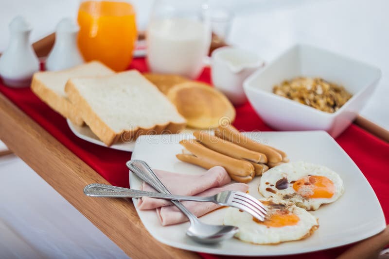 Breakfast on tray in bed stock image. Image of breakfast 39934583