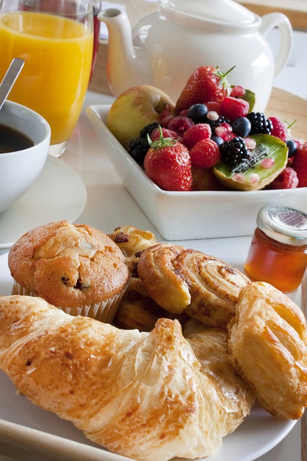 Breakfast treat with fruit and pastries