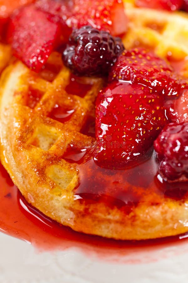 Breakfast Waffles with Strawberry Syrup Stock Photo Image of