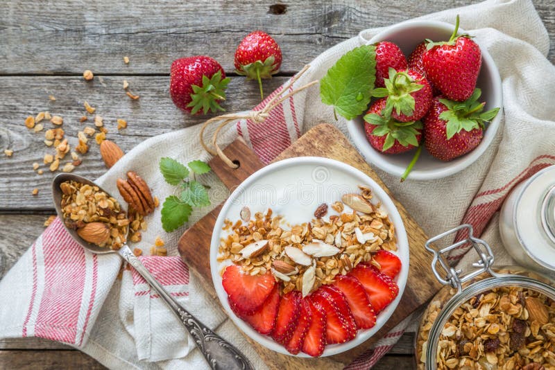 Breakfast Yogurt with Granola and Straberries Stock Photo Image of healthy, gourmet 93544366