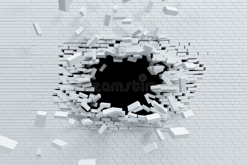 Breaking brick wall, high resolution 3d rendering