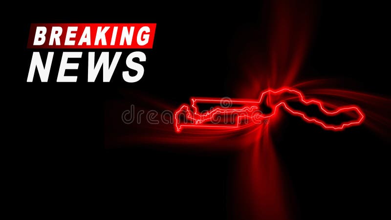 Breaking News Map of Gambia, outline red glow map stock illustration