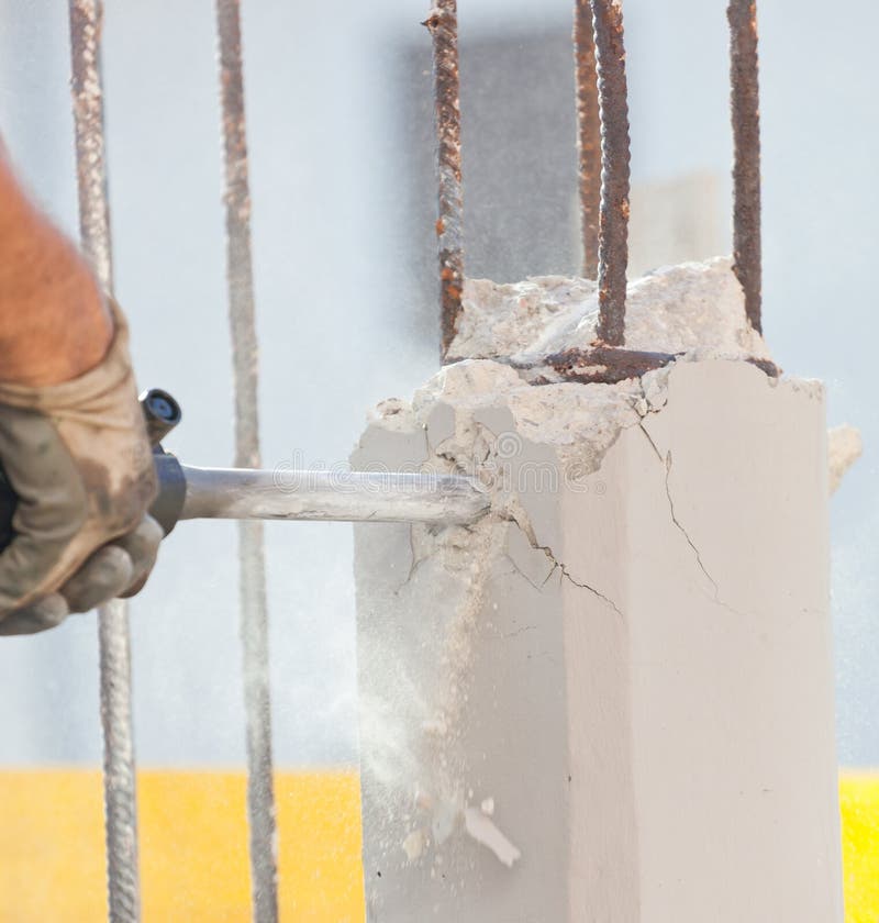Breaking Reinforced Concrete with Jackhammer Stock Image Image of