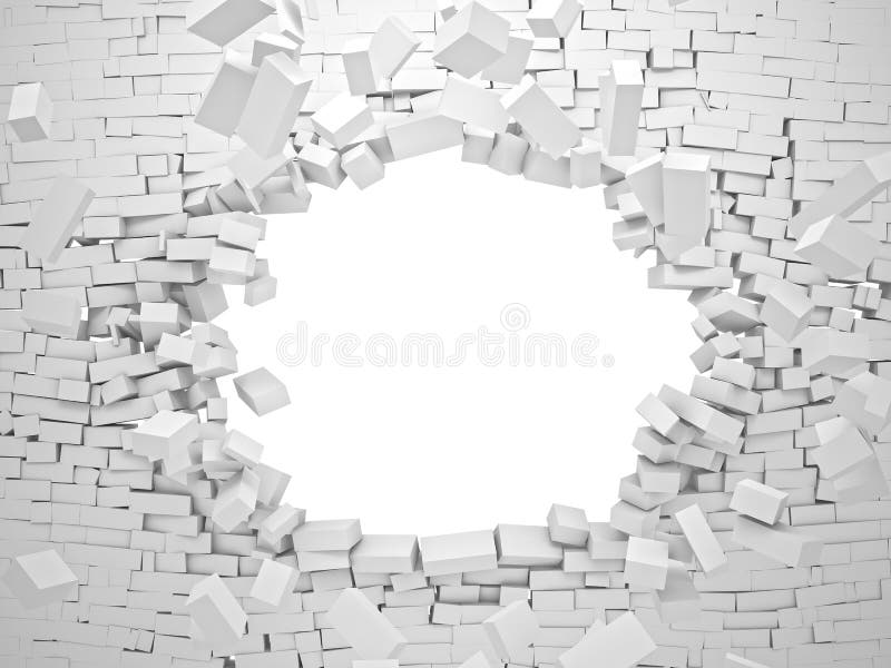 Breaking wall brick 3d image