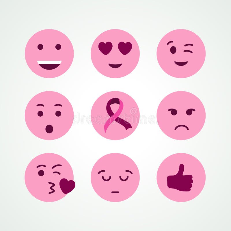 Breast Cancer Awareness Pink Emoji Face Icon Set Stock ...