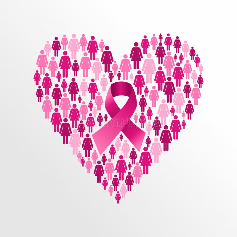 Prsu rakovina povědomí pásu karet prvky ženy postavy srdce tvar složení.