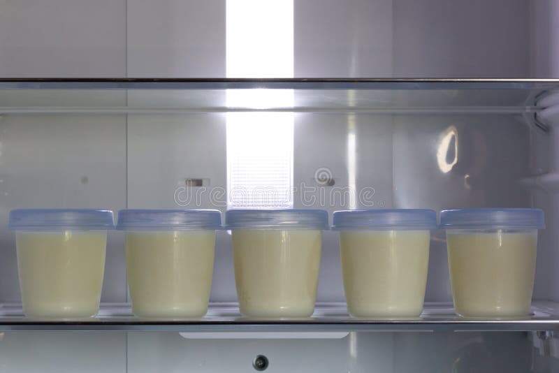 Breast Milk Storage Stored in the Back of Refrigerator Stock Image