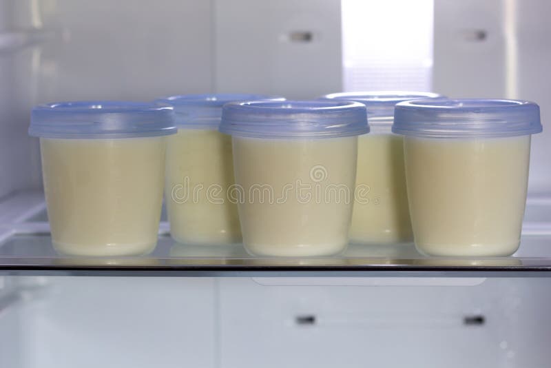 Breast Milk Storage Stored in the Back of Refrigerator Stock Image