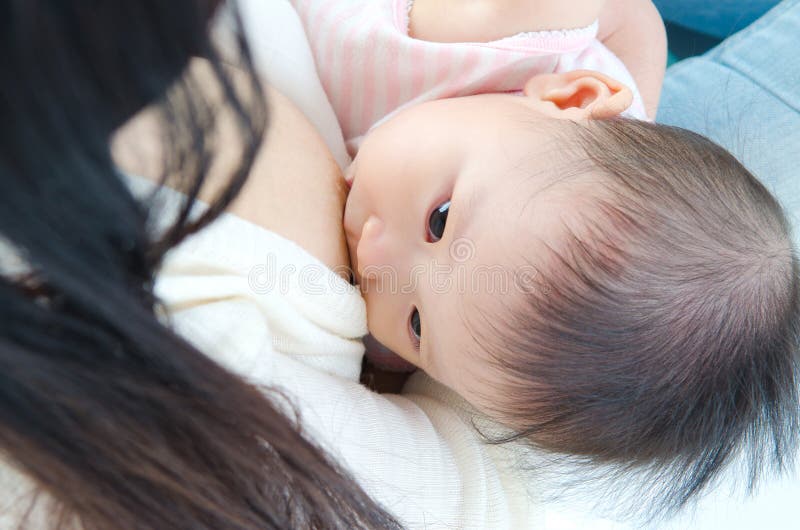 1.5 Month Old Asian Baby is Happy To Suck Breast Milk Stock Photo - Image  of family, born: 169249580