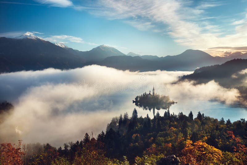 Breathtaking aerial panoramic view of Lake Bled