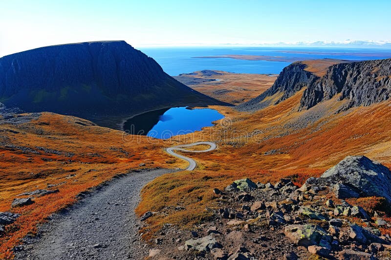 Beautiful autumn landscape in the mountains. Kola Peninsula, Russia royalty free illustration