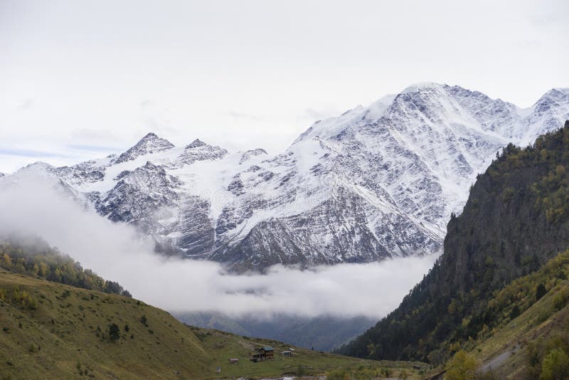 Breathtaking panorama of morning wild nature high in mountains