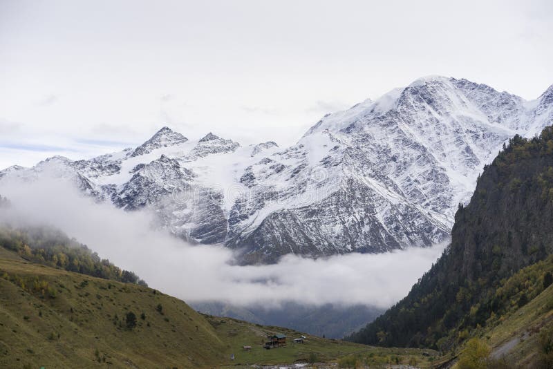 Breathtaking panorama of morning wild nature high in mountains