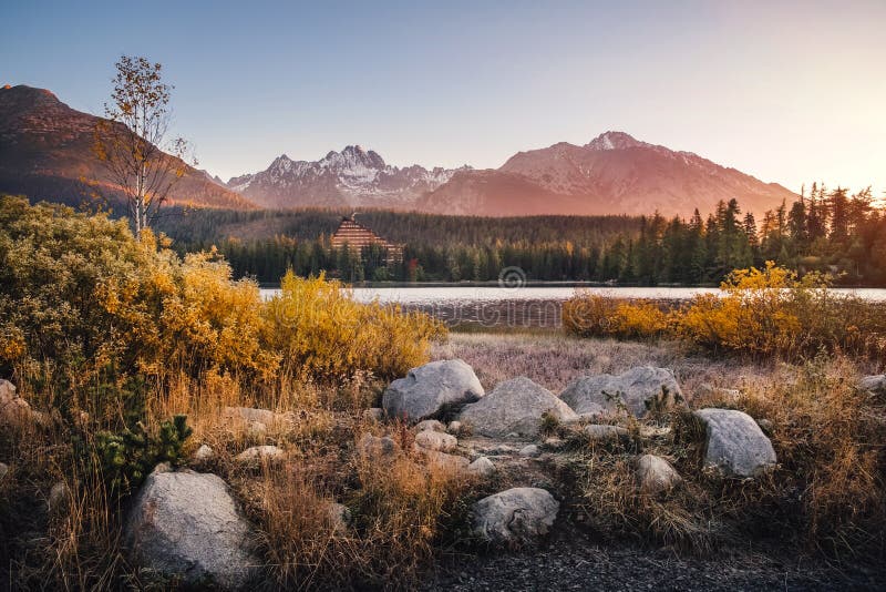 Autumn mountain and Strbske pleso lake in High Tatras, Slovakia