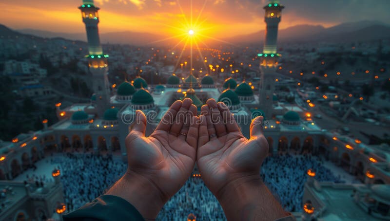 Hands Raised Prayer Sunset Mosque Stock Photos - Free & Royalty ...