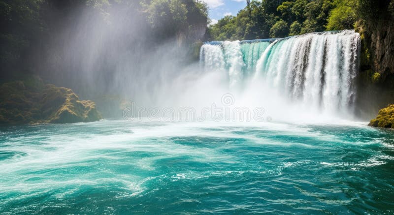 Powerful waterfall cascading into a turquoise pool royalty free illustration