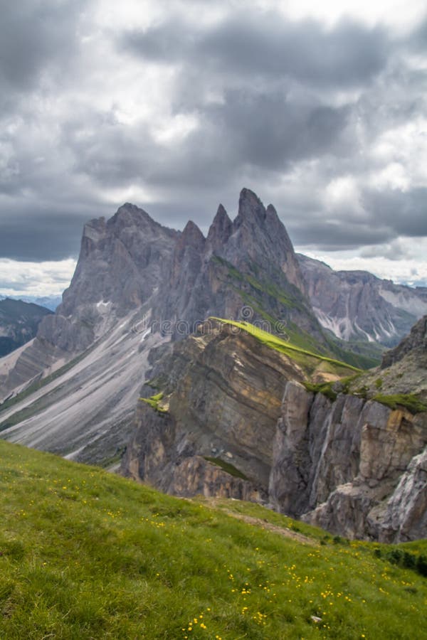 Breathtaking view of Seceda 2,500m Mount Peak royalty free stock photo Breathtaking view of Seceda 2,500m Mount Peak royalty free stock photo