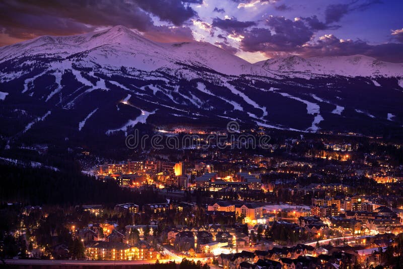 Breckenridge vintersolnedgång arkivbilder