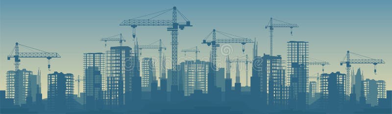 Brede bannerillustratie van gebouwen in aanbouw in proces