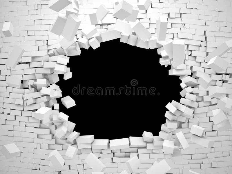 3d image of breaking brick wall. 3d image of breaking brick wall