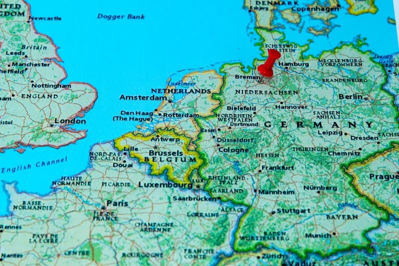 Bremen, Alemania fijó en un mapa de Europa foto de archivo Bremen, Alemania fijó en un mapa de Europa foto de archivo