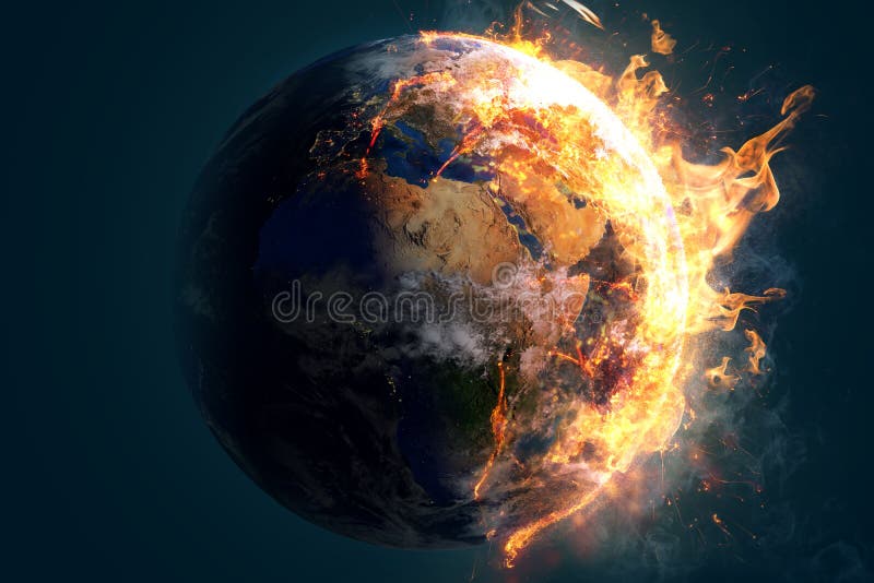 Brennende Welt brennt Feuer und Zerstörung der Umwelt