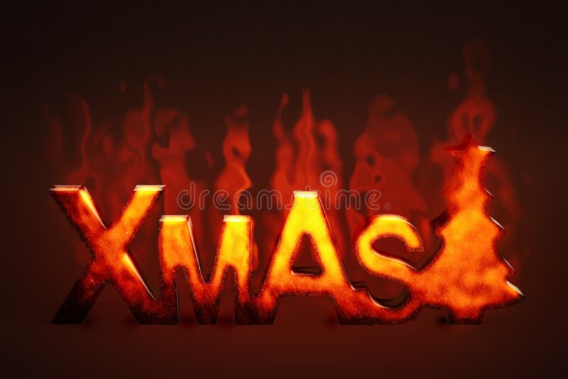 Brennendes hölzernes Weihnachtszeichen. Illustration eines brennenden hölzernen Weihnachtszeichens
