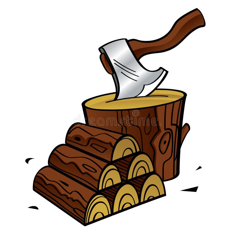 Firewood - stacked wooden blocks and axe. Firewood - stacked wooden blocks and axe