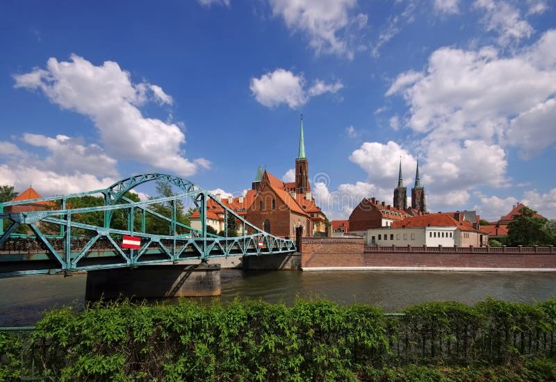 Cathedral Island in Wroclaw Poland Green Bridge Stock Image Image of