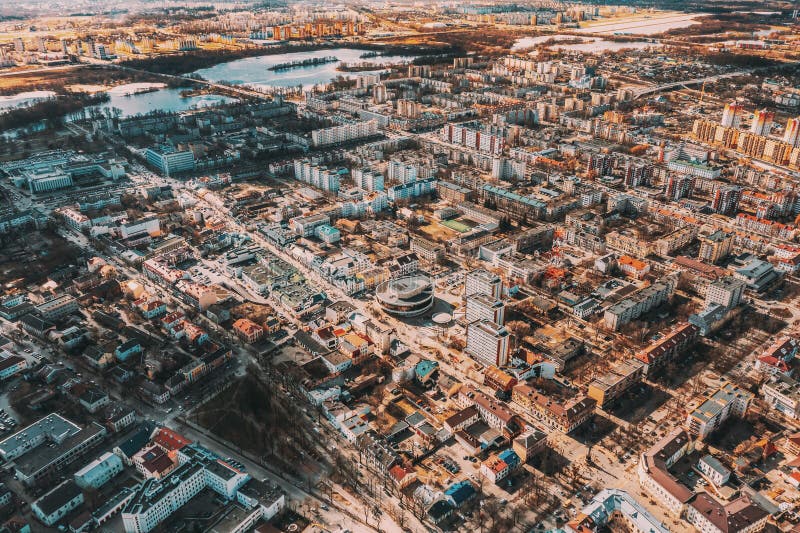 Brest, Belarus. Brest Cityscape Skyline In Spring Day. Bird&x27;s-eye View Of Residential Districts. Aerial View Of