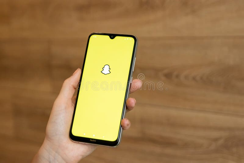Brest, Belarus, January 31, 2020: Snapchat logo on a Xiaomi Redmi Note 8 smartphone screen closeup. Snapchat application. Social