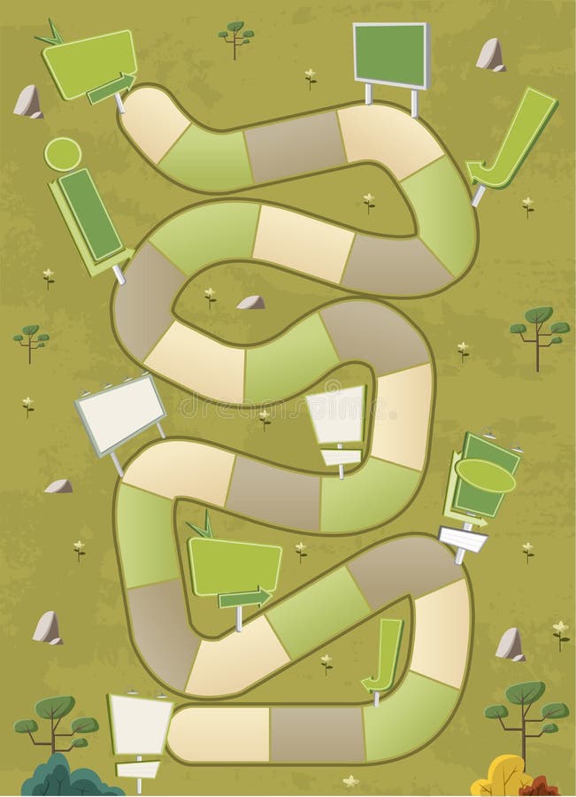 Brettspiel mit einem Blockweg auf einem grünen Park mit Anschlagtafeln lizenzfreie abbildung Brettspiel mit einem Blockweg auf einem grünen Park mit Anschlagtafeln lizenzfreie abbildung