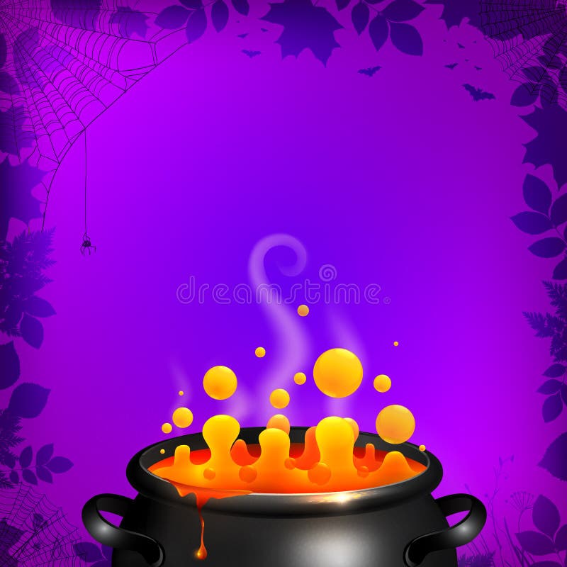 Breuvage magique jaune de vecteur dans le chaudron noir sur l'orange illustration stock Breuvage magique jaune de vecteur dans le chaudron noir sur l'orange illustration stock