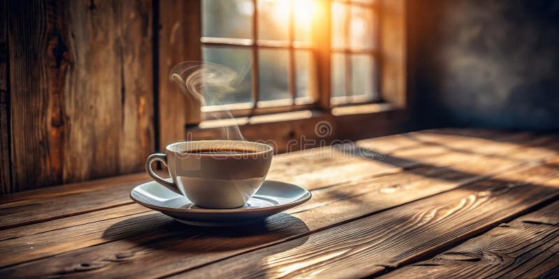 Breve aromatica mattutina che brucia in modo rustico bagnato dal caldo di luce del sole attraverso una finestra poggiata su una su illustrazione vettoriale