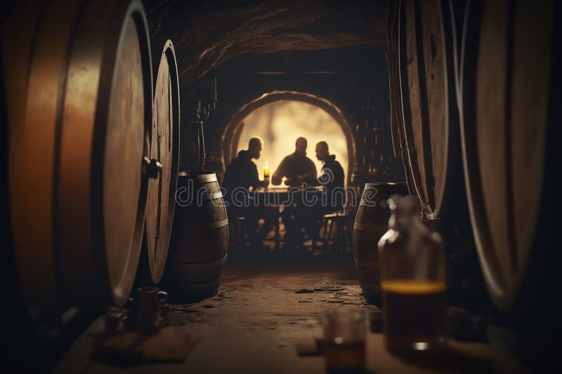 Brewery Cellar, People in Background, Barrels, Wine or Beer, Generative