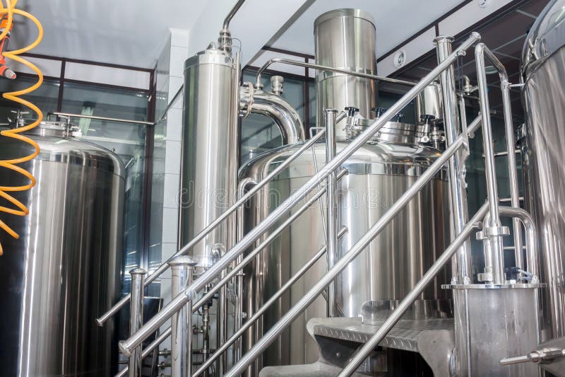 Brewery. Stainless steel equipment royalty free stock photos