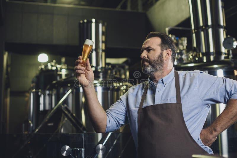 Brewery Worker with Glass of Beer Stock Photo Image of alcohol