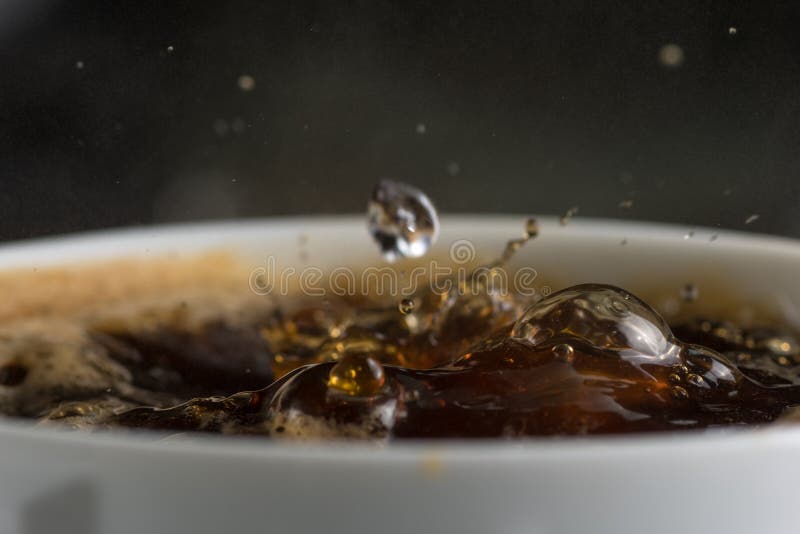 Brewing Boiling Water Instant Coffee in a Mug Closeup Stock Photo