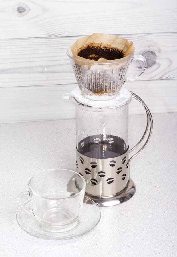 Brewing Ground Coffee in a Funnel V60 and Draining it into a Vessel and