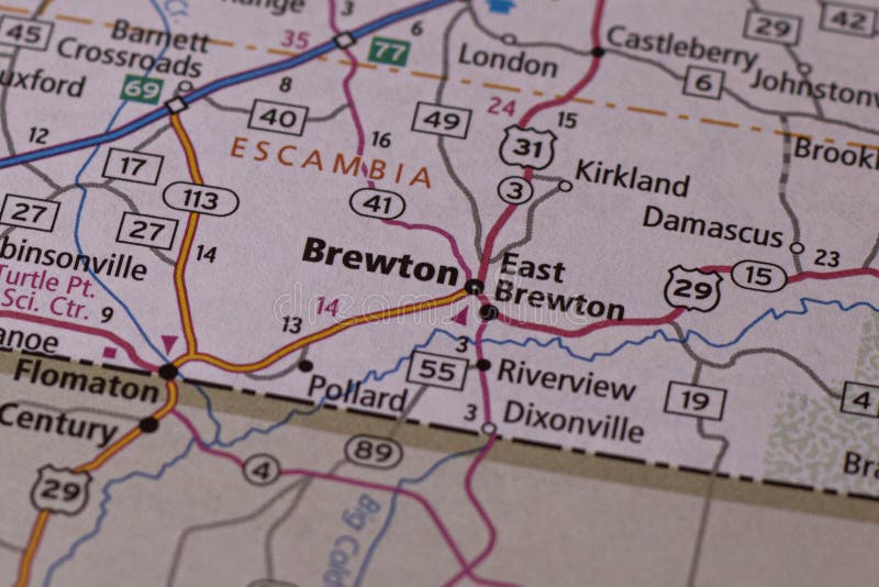Brewton alabama em um mapa foto de stock. Imagem de geografia 255567210