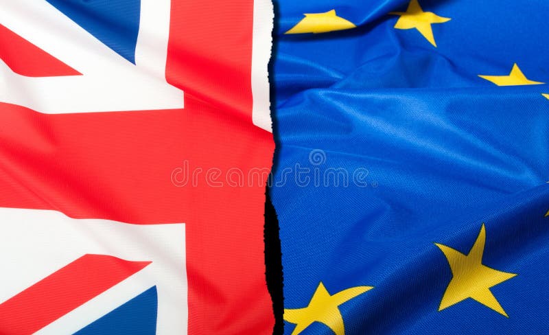 Brexit - Detail of  Separated Silky Flags of European Union and United Kingdom. Brexit - Detail of  Separated Silky Flags of European Union and United Kingdom