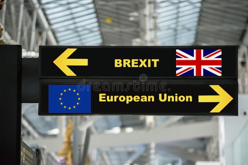 Brexit or british exit on airport sign board with blurred background. Brexit concept.